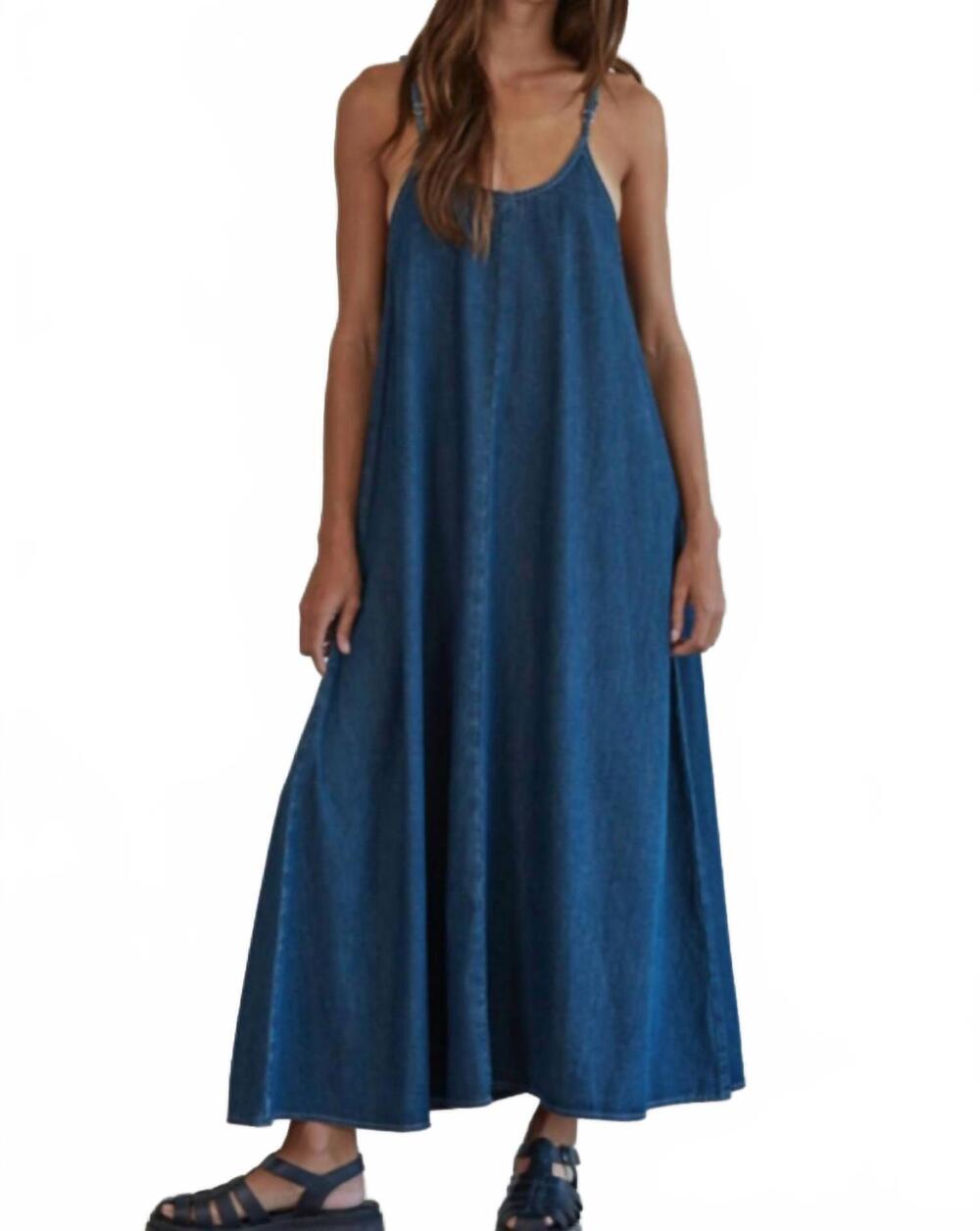 NEW BY TOGETHER woven scoop neck flare maxi dress in blue denim